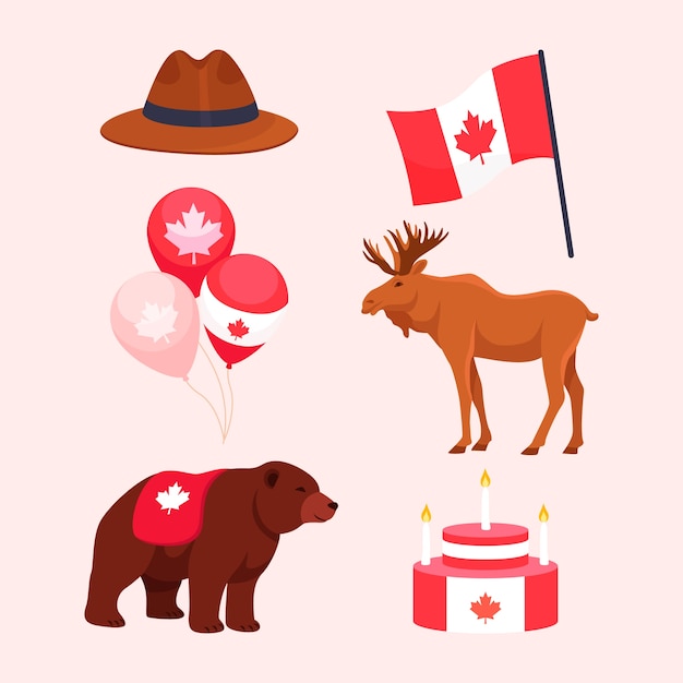 캐나다 데이 축하를 위한 플랫 요소 컬렉션