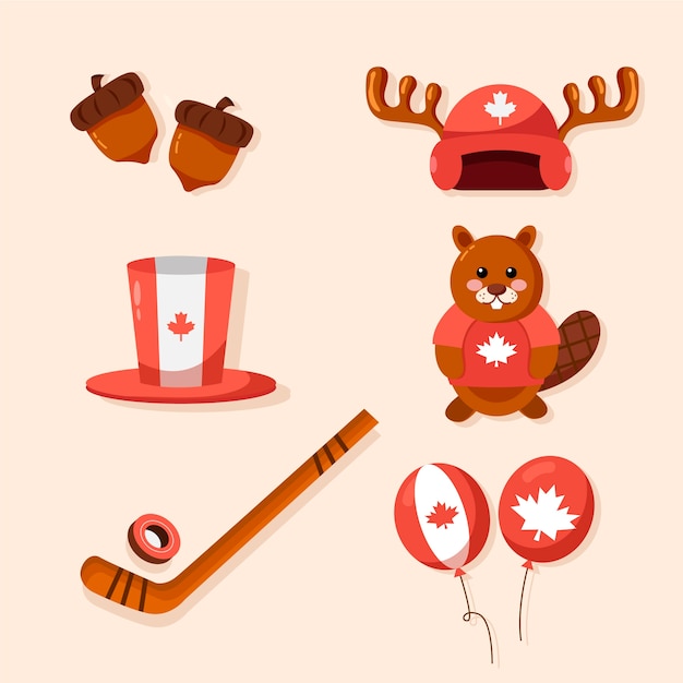 Flat elements collection for canada day celebration