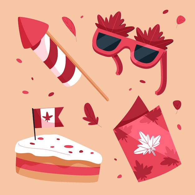 Free vector flat elements collection for canada day celebration