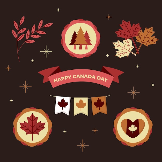 Flat elements collection for canada day celebration