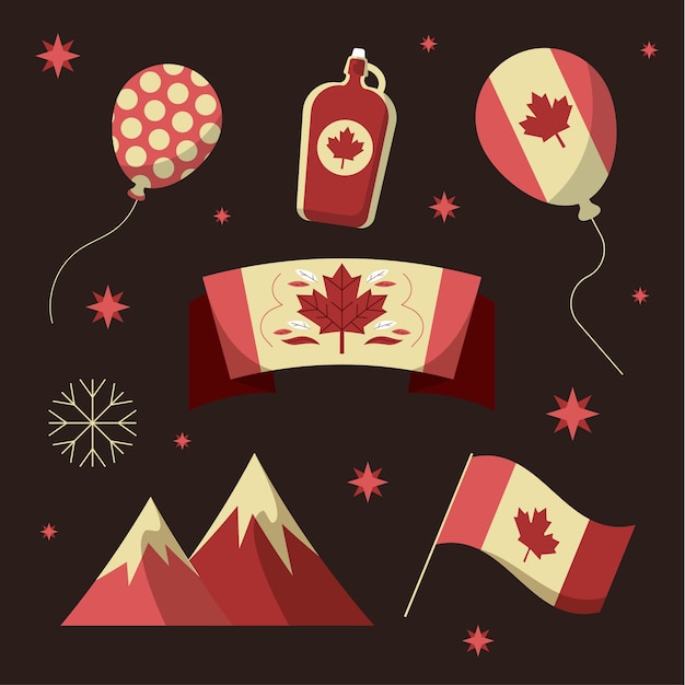 Flat elements collection for canada day celebration