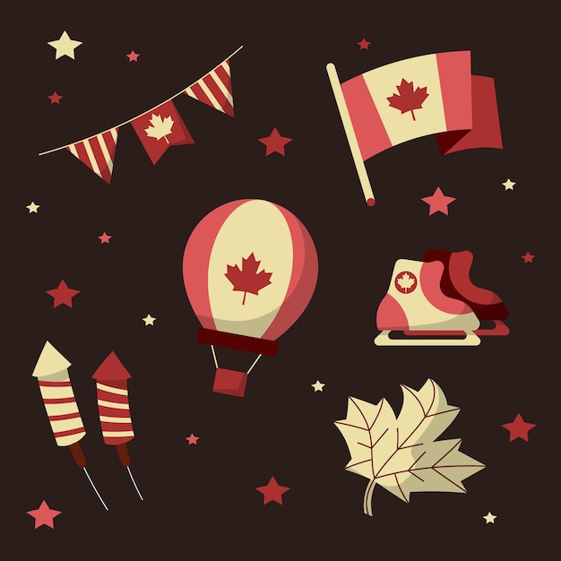 Flat elements collection for canada day celebration