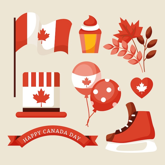 Free vector flat elements collection for canada day celebration