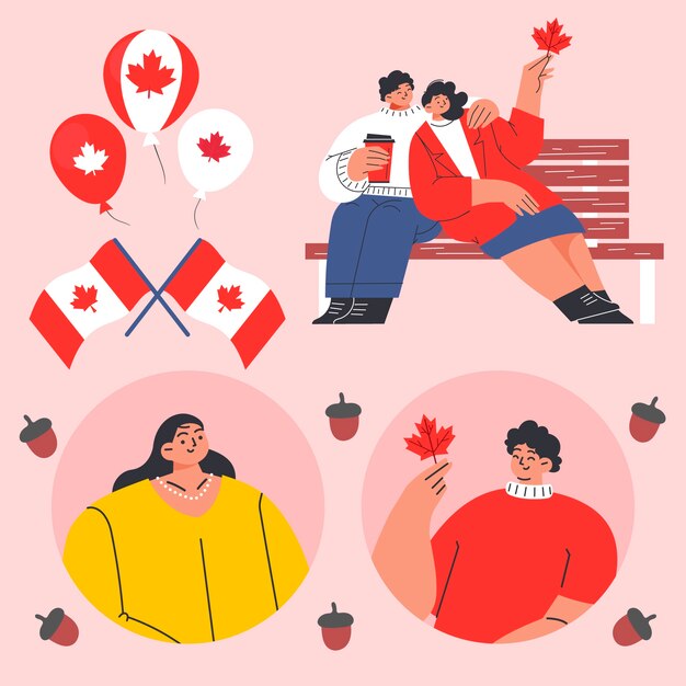 Flat elements collection for canada day holiday celebration