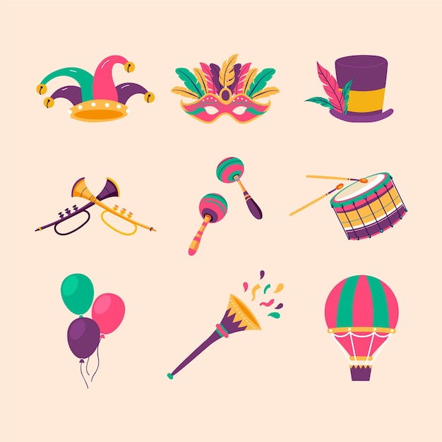 Free vector flat elements collection for carnival celebration