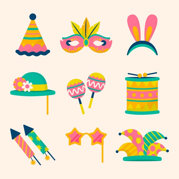 Flat elements collection for carnival party