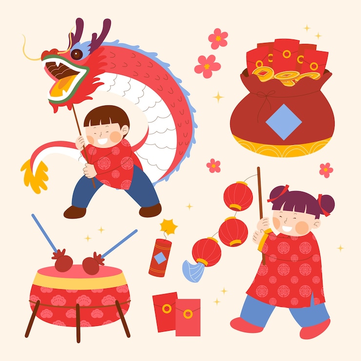 Free Vector flat elements collection for chinese new year festival