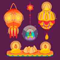 Free vector flat elements collection for diwali hindu festival celebration