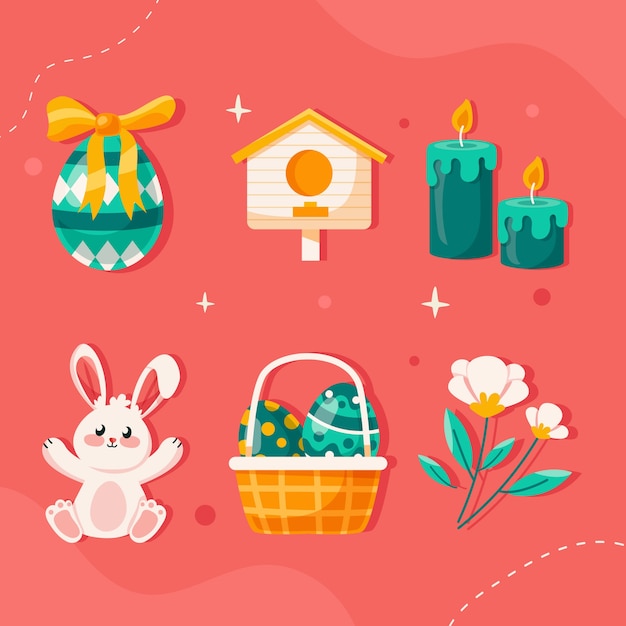 Flat elements collection for easter celebration