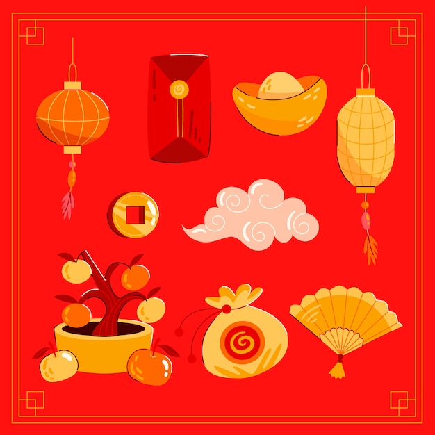 중국 신년 축제에 대한 평평한 요소 컬렉션
