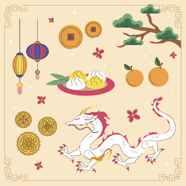 Бесплатное векторное изображение Коллекция плоских элементов для корейского праздника в сеуле