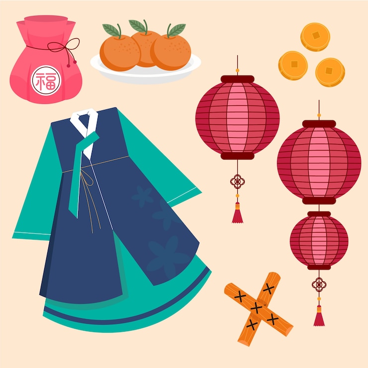 Free Vector flat elements collection for korean seollal holiday