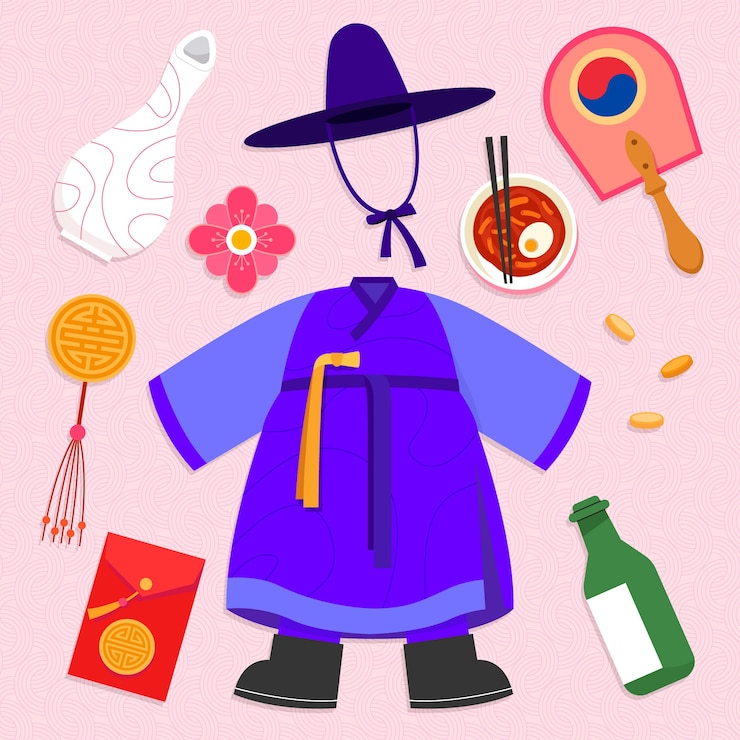 Free Vector flat elements collection for korean seollal holiday
