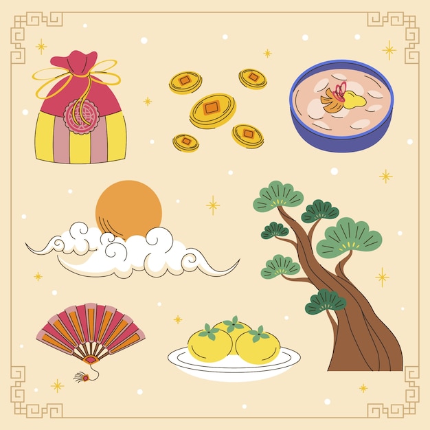 Free vector flat elements collection for korean seollal holiday