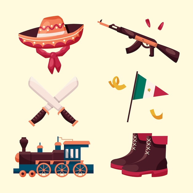 Flat elements collection for mexican revolution celebration