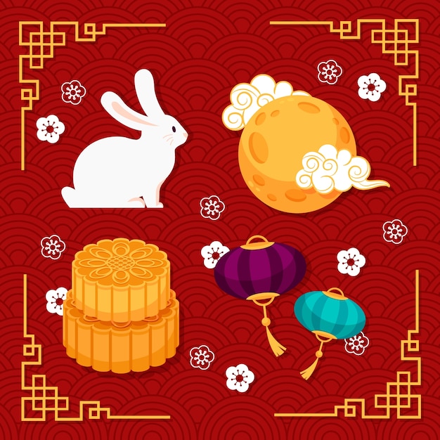 Free vector flat elements collection for mid-autumn festival celebration