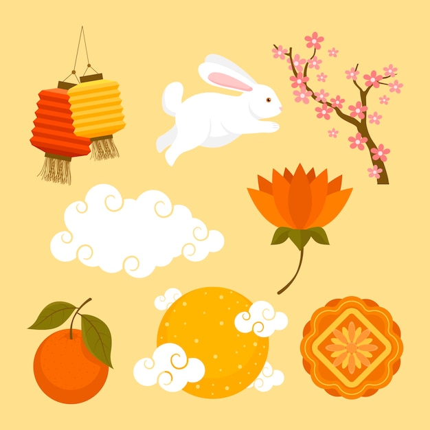 Free vector flat elements collection for mid-autumn festival celebration