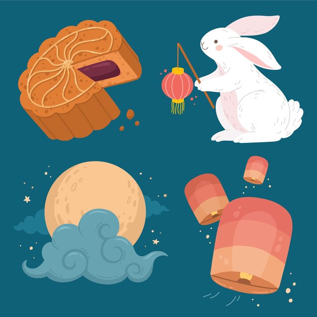 Flat elements collection for mid-autumn festival celebration