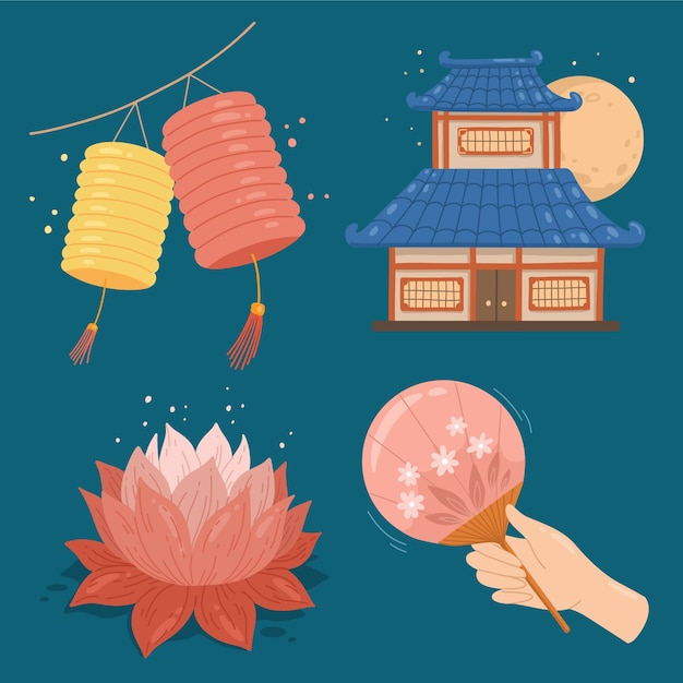 Free vector flat elements collection for mid-autumn festival celebration