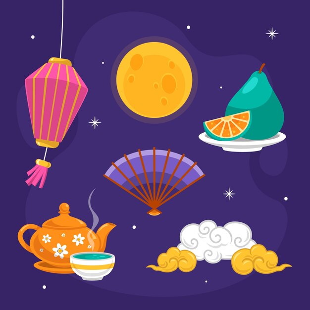Flat elements collection for mid-autumn festival celebration