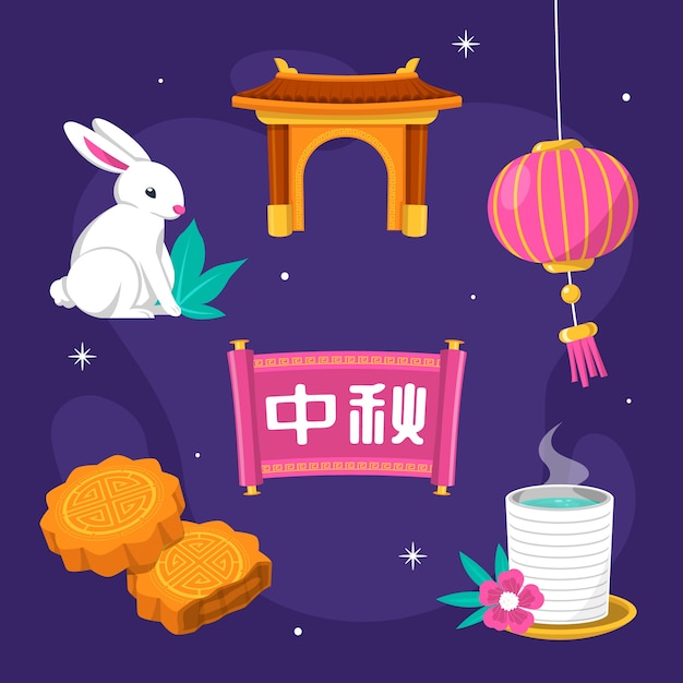 Flat elements collection for mid-autumn festival celebration