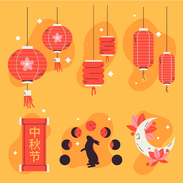 Free vector flat elements collection for mid-autumn festival celebration