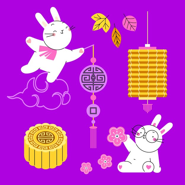 Flat elements collection for mid-autumn festival celebration