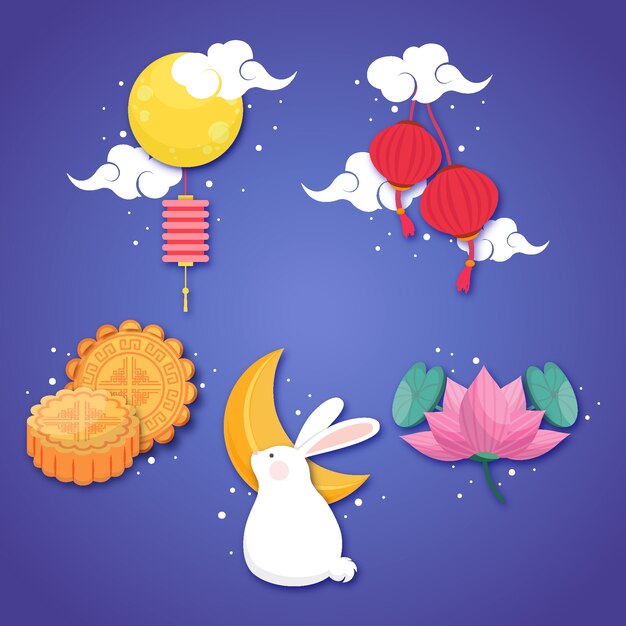 Flat elements collection for mid-autumn festival celebration