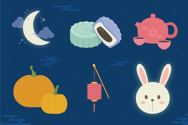 Flat elements collection for mid-autumn festival celebration