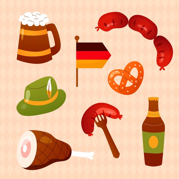 flat elements collection for oktoberfest beer festival celebration