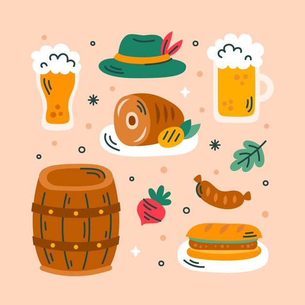 Free vector flat elements collection for oktoberfest beer festival celebration