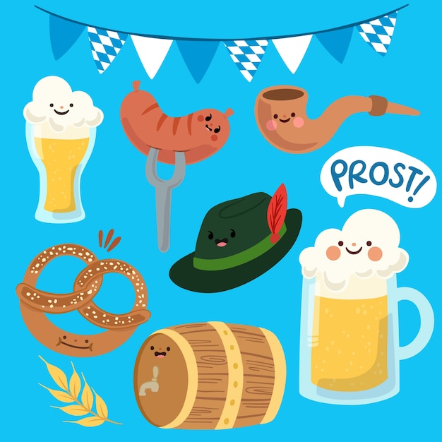 Free vector flat elements collection for oktoberfest beer festival celebration