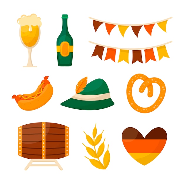 Free vector flat elements collection for oktoberfest celebration