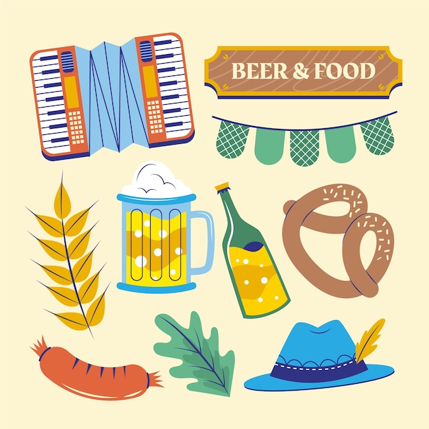 Free vector flat elements collection for oktoberfest celebration