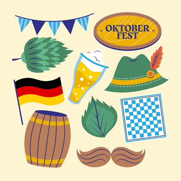 Flat elements collection for oktoberfest celebration