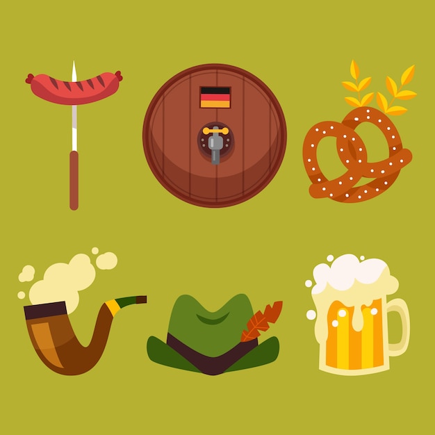 Flat elements collection for oktoberfest celebration