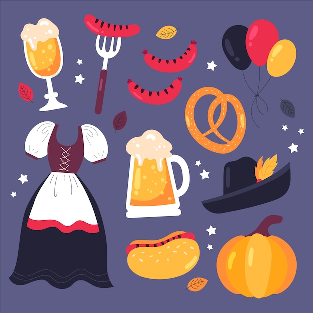 Flat elements collection for oktoberfest celebration