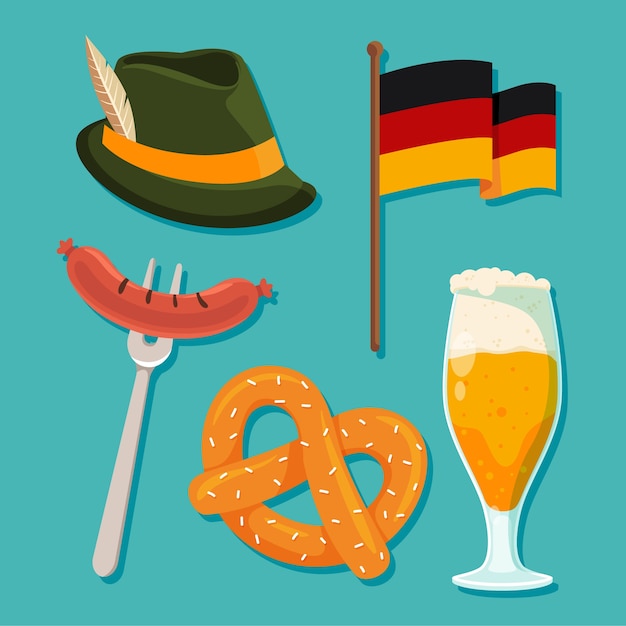 Free vector flat elements collection for oktoberfest celebration