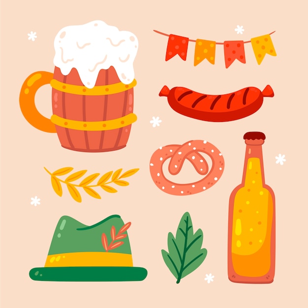 Free vector flat elements collection for oktoberfest celebration