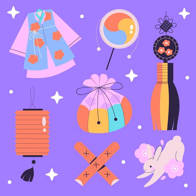 Flat elements collection for seollal festival celebration