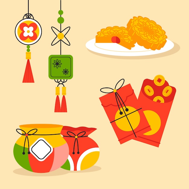 Free vector flat elements collection for seollal festival