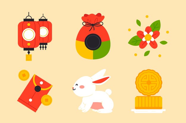 Free vector flat elements collection for seollal festival