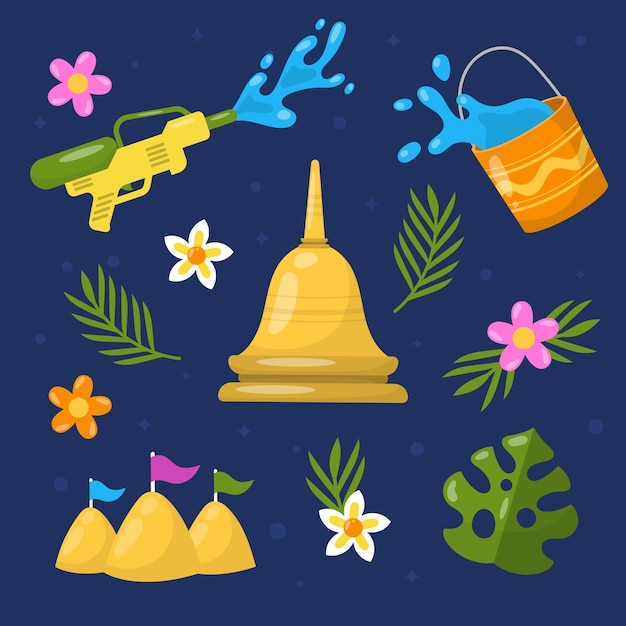 Free vector flat elements collection for songkran water festival celebration