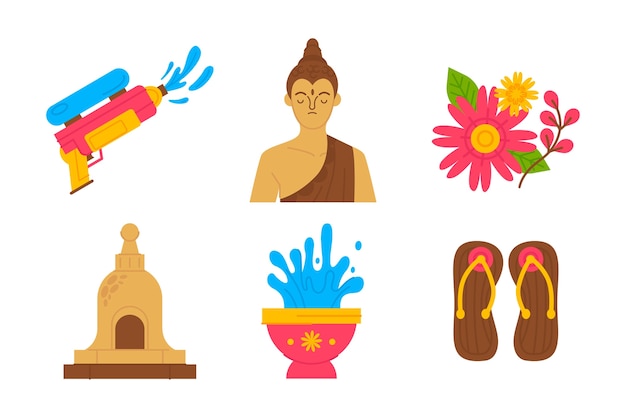 Free vector flat elements collection for songkran water festival