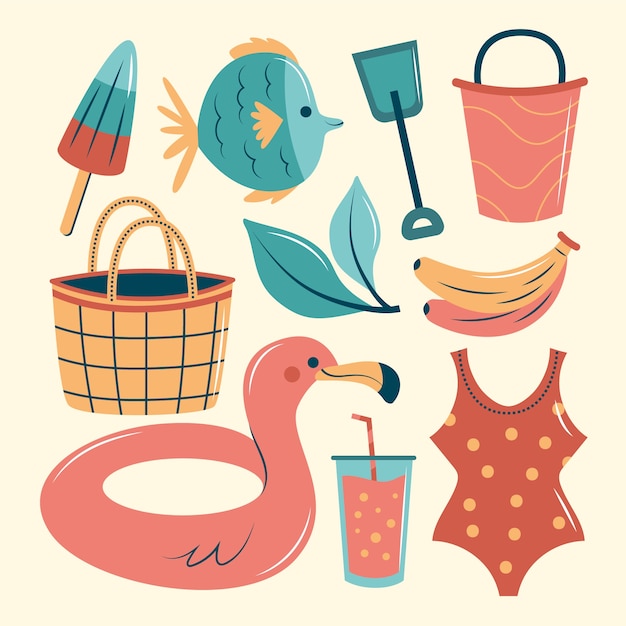 Free vector flat elements collection for summer