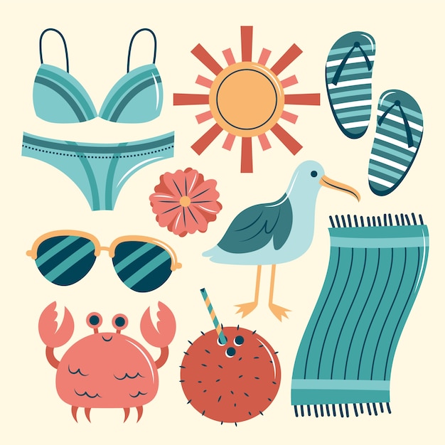 Free vector flat elements collection for summer