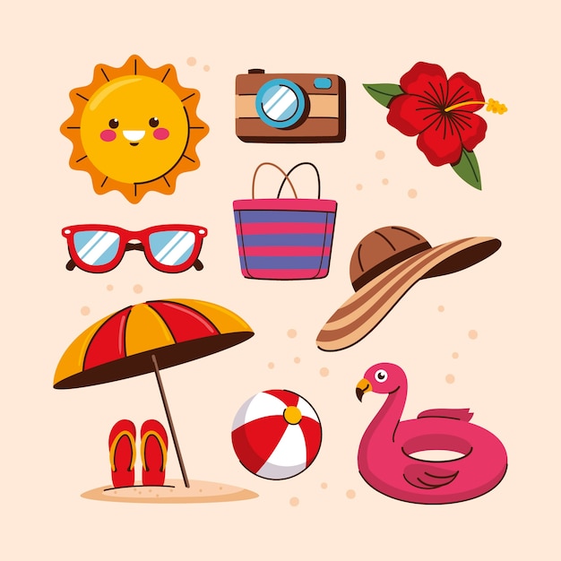 Free vector flat elements collection for summertime