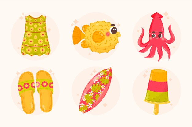 Free vector flat elements collection for summertime