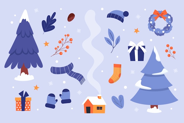 Free vector flat elements collection for winter season