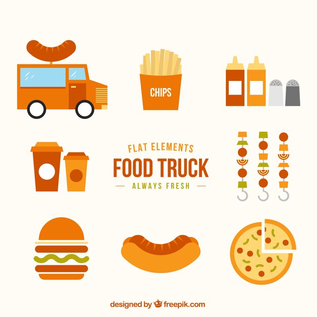 Flat elements of food truck